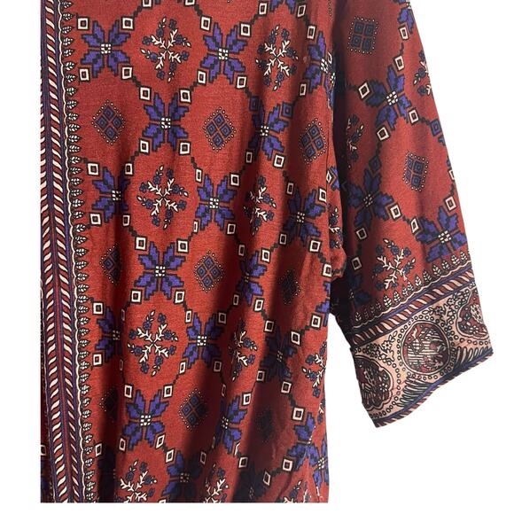 Sandro Red Geometric Print Tie Front Short Sleeve Blouse Size 2 - Picture 3 of 8